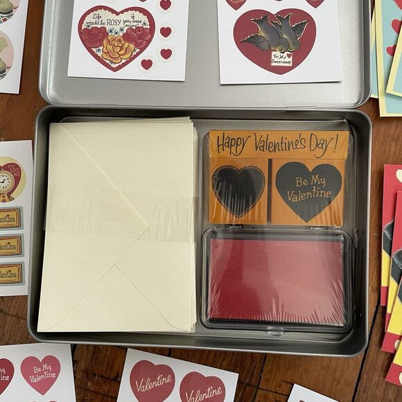 Cavallini Co. Valentine’s Mailing Set Cards Stickers Rubber Stamp Cute Nostalgic - Picture 8 of 13